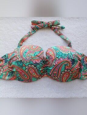 Venice Beach Paisley Bandeau Bikini Top, Size 34DD